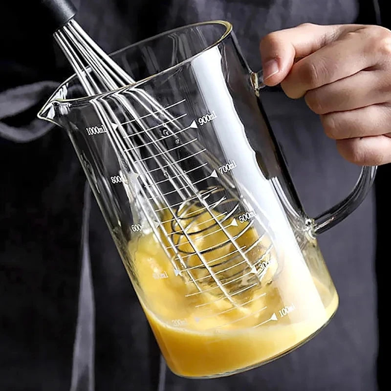 YWDL 250-1000ml Food Grade Glass Measuring Cups Kettle Kitchen Milk Tea with Lid and Handle Laboratory Beaker Measuring Mug Quake