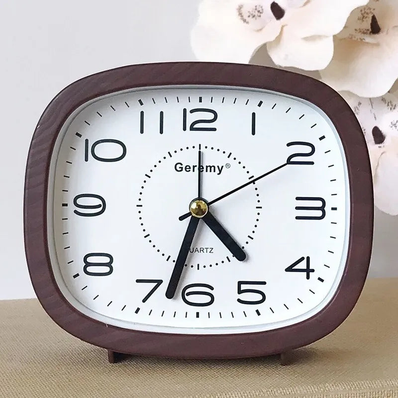 Simple retro imitation wood grain alarm clock - home desktop square clock ornament - student large digit bedside clock Quake