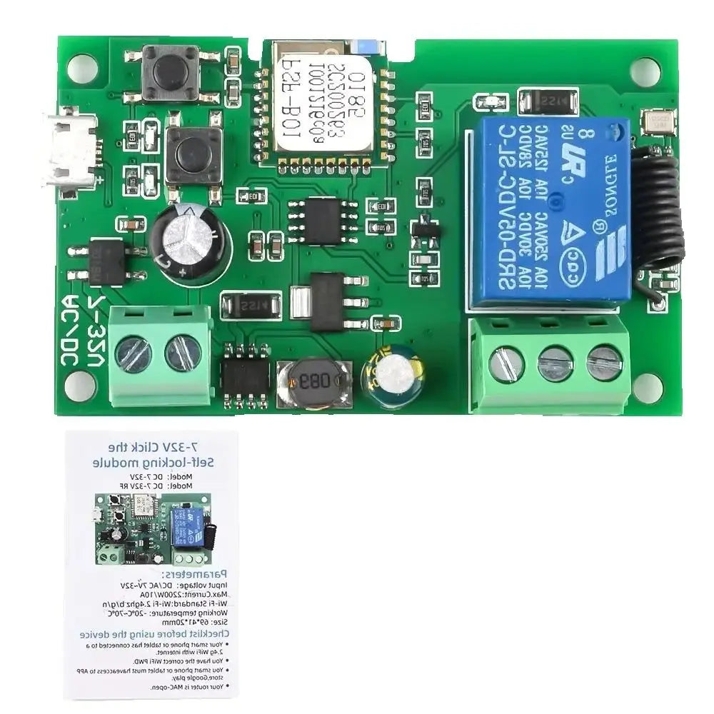 WiFi- Remote Control Rela-Switch Module Supports- 433MHZ Remote -Control Automatic Locking Wireless Delay Smart Home Quake