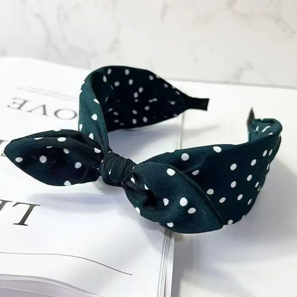 Retro Polka Dot Bow Headband for Women Girls Elegant Wide Edge High Skull Headband Fashion Versatile Hair Styling Accessories Quake M Green