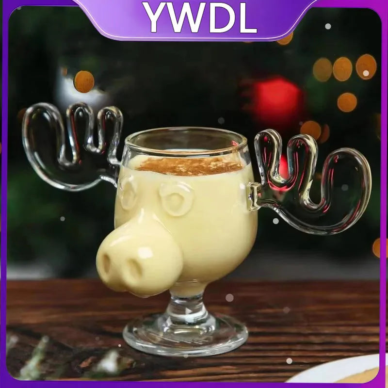 YWDL 1pcs Elk Wine Glass Cocktail Juice Cup Reindeer Mug Wine Beer Water Milk Whiskey Glasses Drinkware Shot Cups Christmas Gift Quake