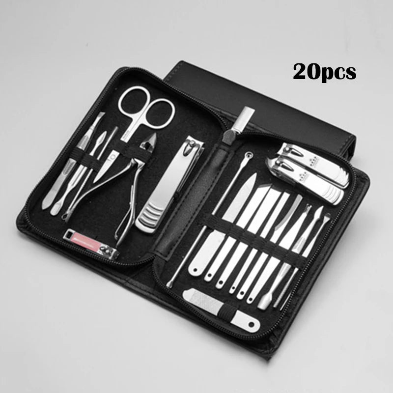 7/20Pcs Stainless Steel Silver Manicure Tool Set Nails Clipper Dead Skin Pliers Trimmer Portable Manicure Tool Suit Quake 20 Piece Set