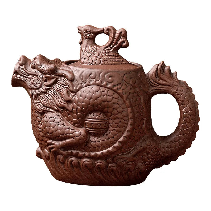 Chinoiserie large capacity dragon and phoenix teapot purple clay teapot kung fu tea set suit teapot tea maker Quake