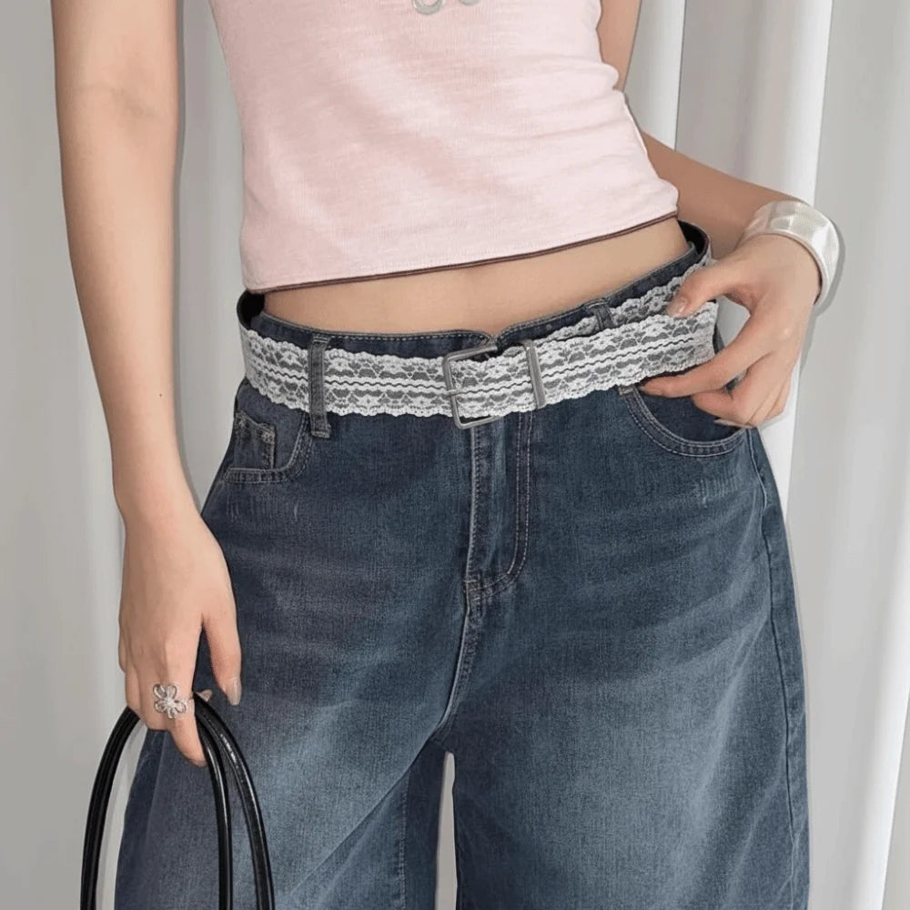 Beautiful Lace Waist Belt Leather White Floral Casual Waist Strap Decor Accessory Gift Lace Waistband for Women Skirts and Jeans Quake