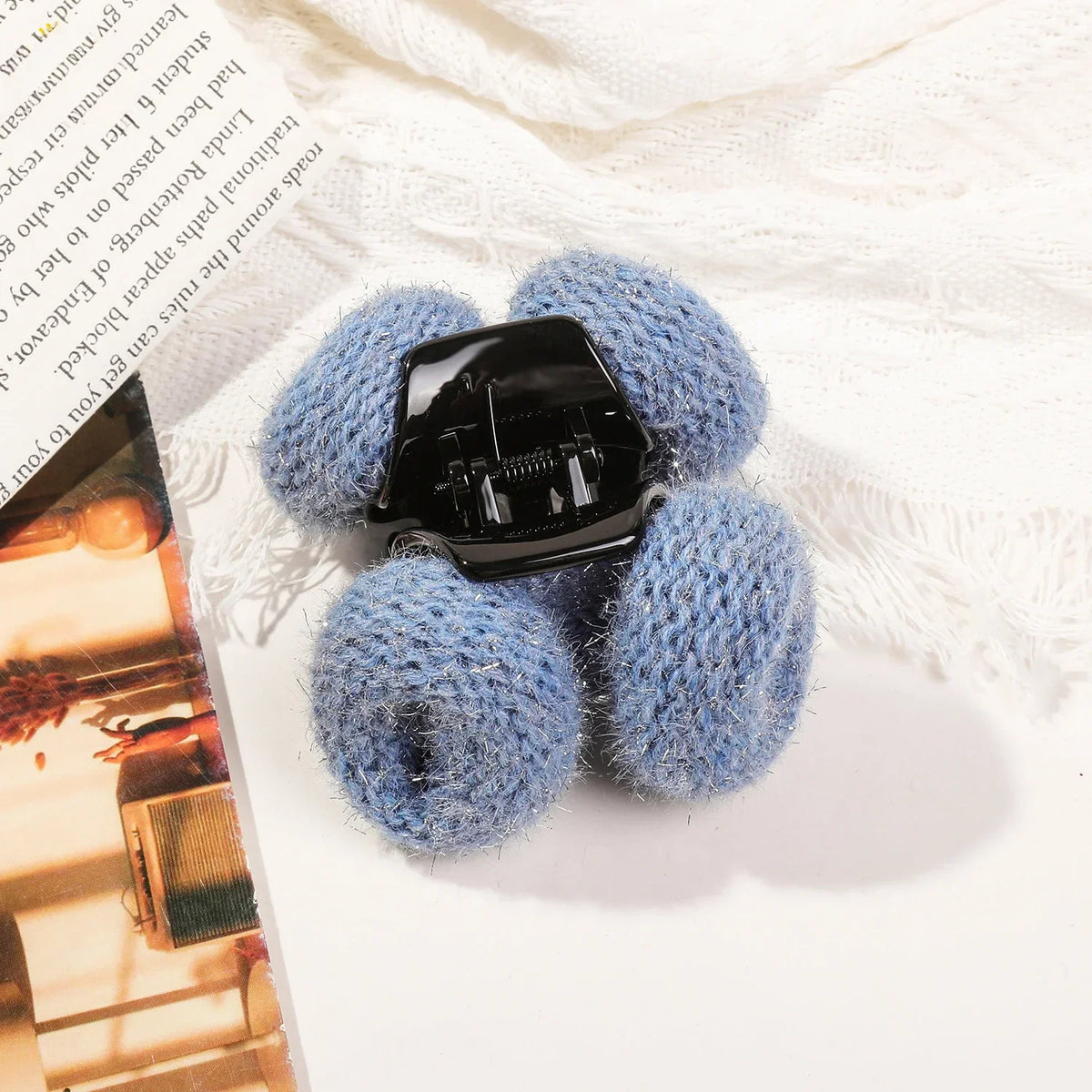 Autumn Winter Solid Color Wool Knitted Hair Claw Korean Fashion Sweet Ponytail Clip Handmade Female Hair Clip Hair Accessories Quake ys blue