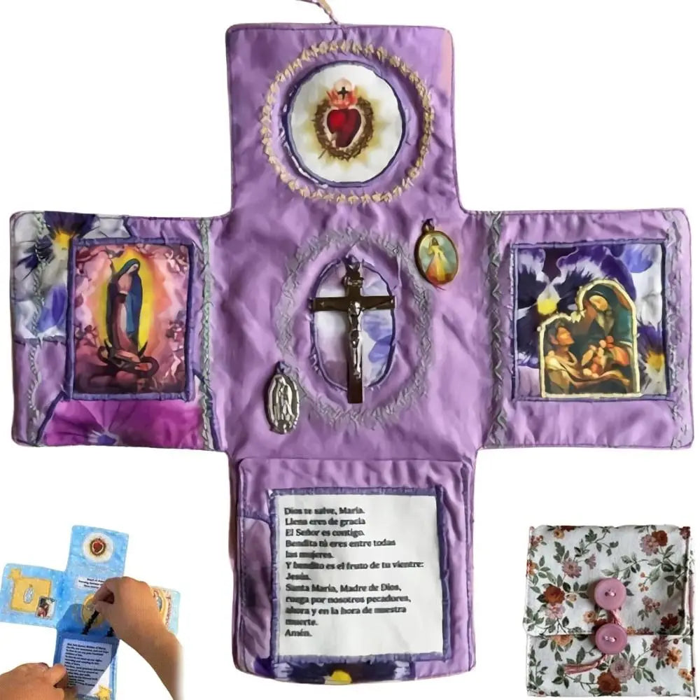 Cross Included Inside Handcrafted Pocket Devotional Faith Edition with Cross Saint Images Prayers Sewing Pocket Devotional Quake