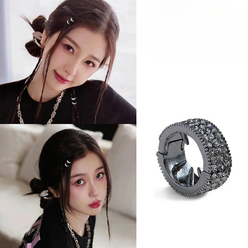 Rhinestone Small Hair Clip High-End Round Braided Hairpin Cool Dreadlocked Hairband Hairpin Hair Styling Accessories Women Girls Quake