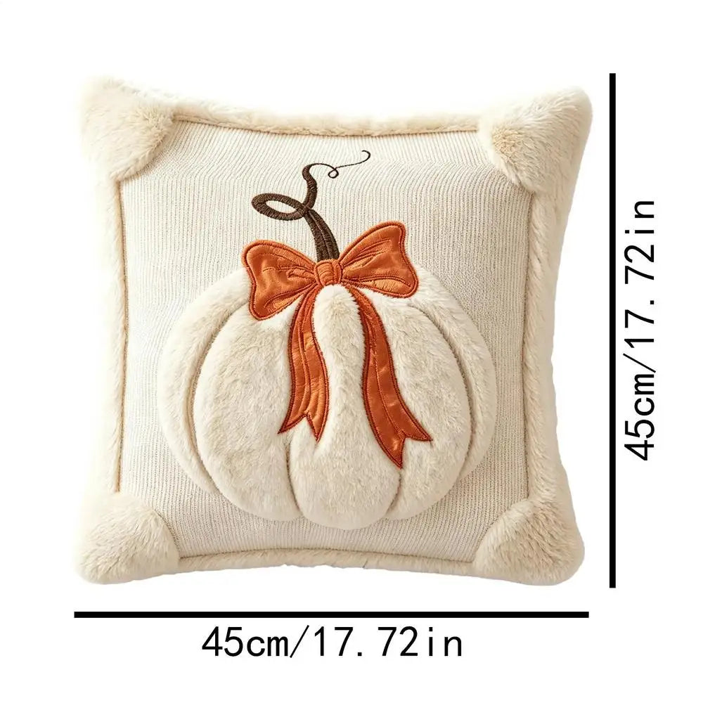 Pumpkin Pillow Covers Farmhouse Decorative Embroidery Pillowcase Thanksgiving Holiday Cushion Cover for Home Patio Sofa Couch Quake White