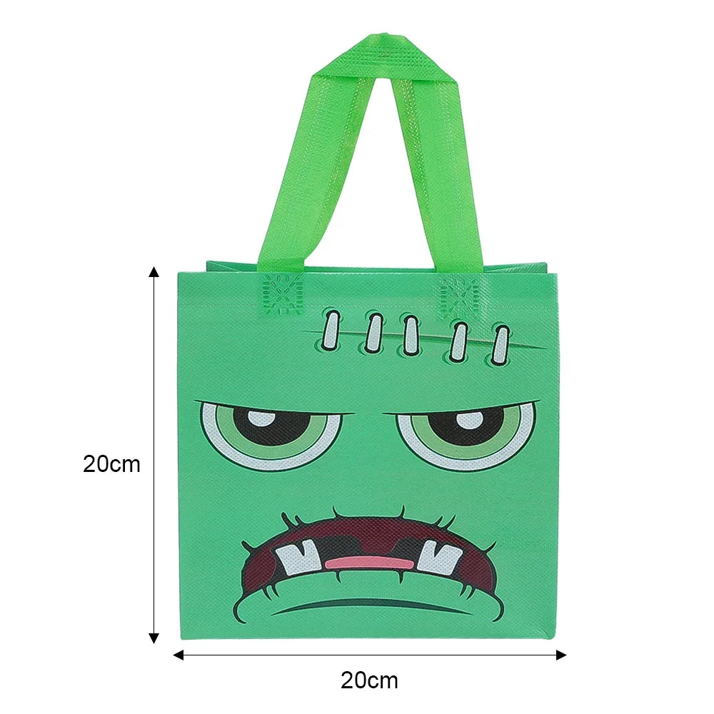 10/1PCS Halloween Non-Woven Gift Bags Pumpkin Ghost Bat Mummy Cat Pattern Candy Snacks Bag Halloween Party Home Decor Supplies Quake green 10PCS 20x20cm