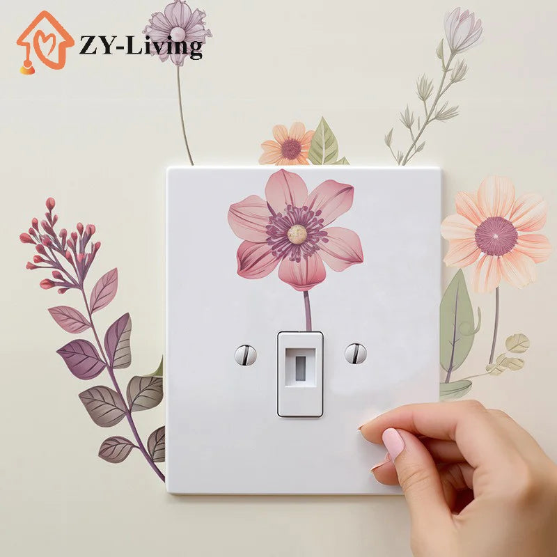 Waterproof PVC Switch Sticker Beautiful Flowers Wall Removable Sticker For Bedroom Bathroom Living Room Home Decoration Sticker Quake