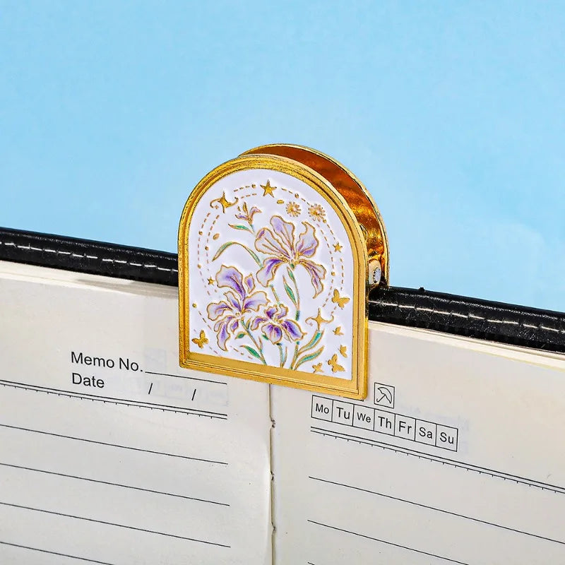 European style gold border flower bookmark holder vintage painted flower hand book decoration holder cultural and creative gift Quake