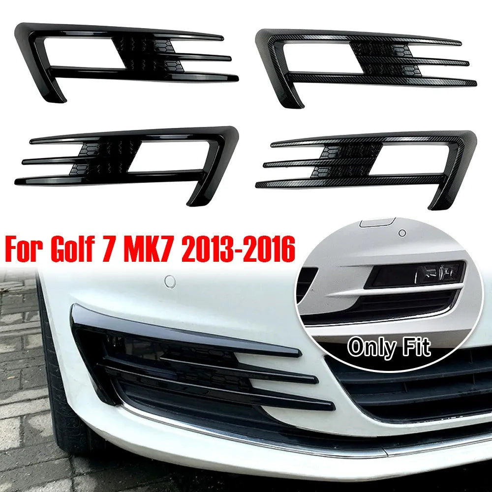 For Volkswagen Golf 7 MK7 2013-2016 Car Side Front Bumper Fog Light Grille Cover Trim Canards Kit Black ABS Carbon Look Black Quake