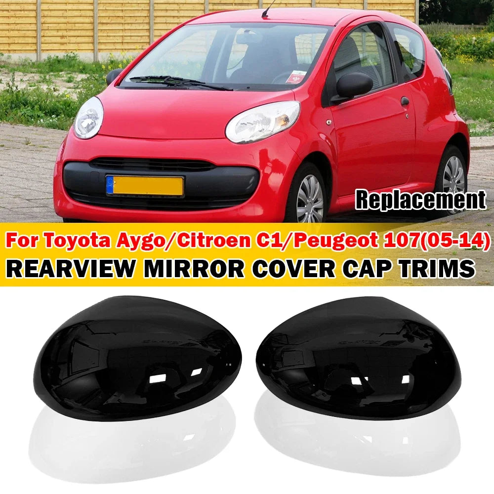 For Toyota Aygo Citroen C1 Peugeot 107 2005-2014 2x Car Replacement Rearview Side Mirror Cover Wing Cap Exterior Case Trim Decor Quake