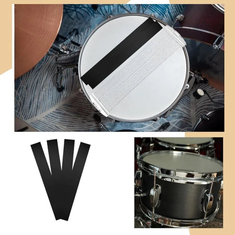 4pcs Polyester Film Snare Straps Black Wire Snare Drum Straps Wire Trapping Kit Wire Belt Drum Set Straps for 14 Inch Drum Quake