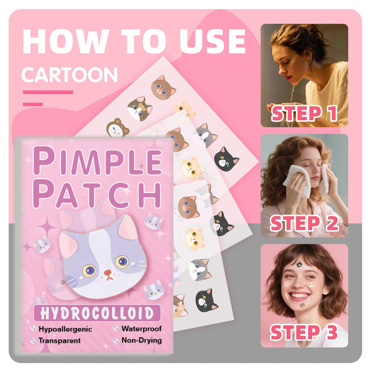 Salicylic Acid Acne Patches - Invisible & Cute Cat-Shaped Stickers to Fight Pimples and Soothe Skin Quake