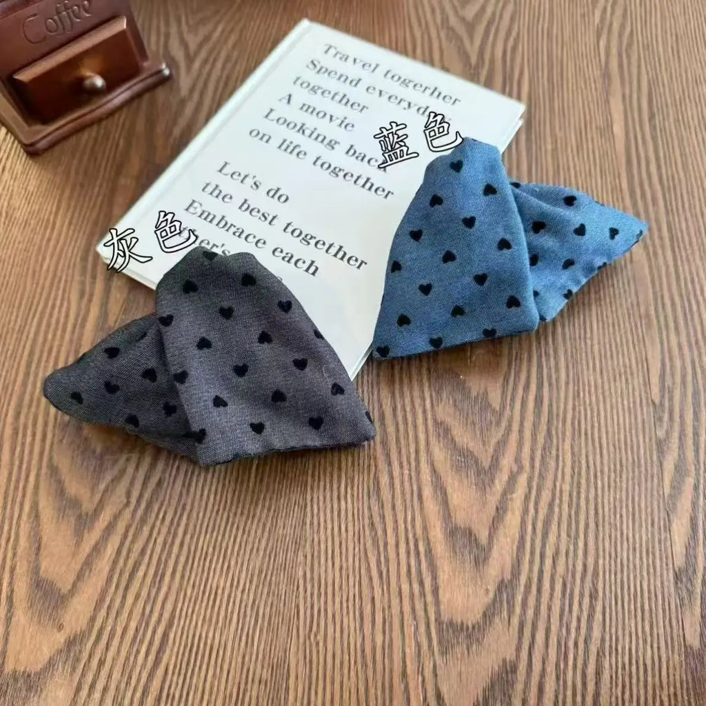 Fabric Shell Hair Claw Polka Dot Love Heart Ponytail Women Blue Denim Bow Triangle Shark Clip French Vintage Ponytail Holder New Quake