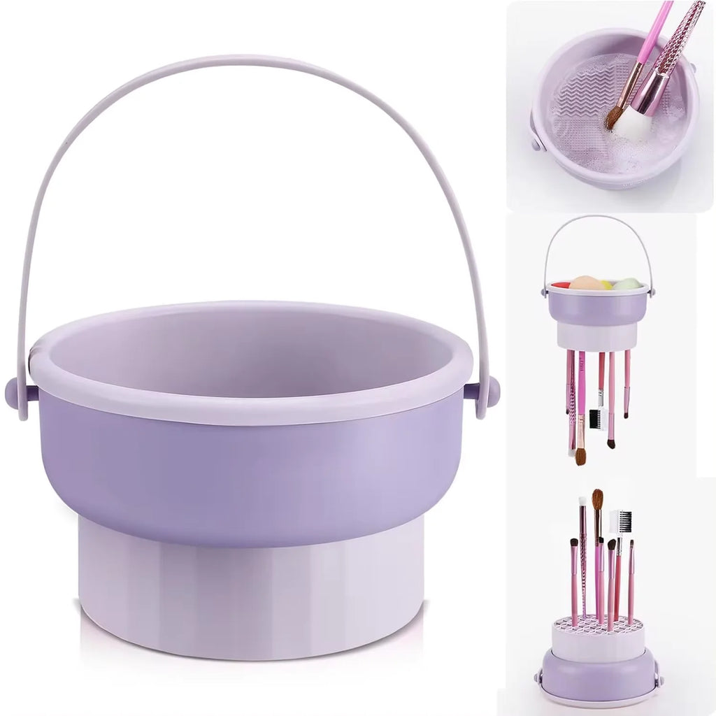 Makeup Brush Cleaning Bowl Beauty Egg Cleaning Tool Storage Set Brush Powder Puff Dry Cleaning Silicone Drying Shelf Quake Purple