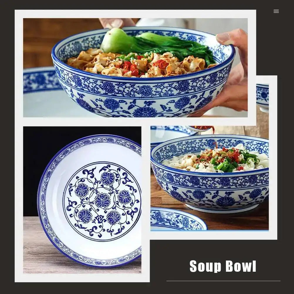 Chinese Ceramic Bowl Blue And White Noodles Soup Rice Bowl Quake