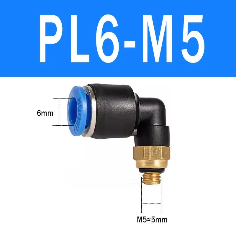 2Pcs PL Pneumatic Quick Connector Threaded Elbow PL6-01/8-02/8-04/10-02/12-03 Hose Air Fitting Quake PL6-M5 2pcs WHITE