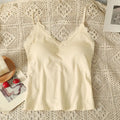 Fashion Breathable Lace Camisole Wire-Free Solid Color Summer Top Strap Bra Sexy Style Bottoming Shirt Quake Beige S