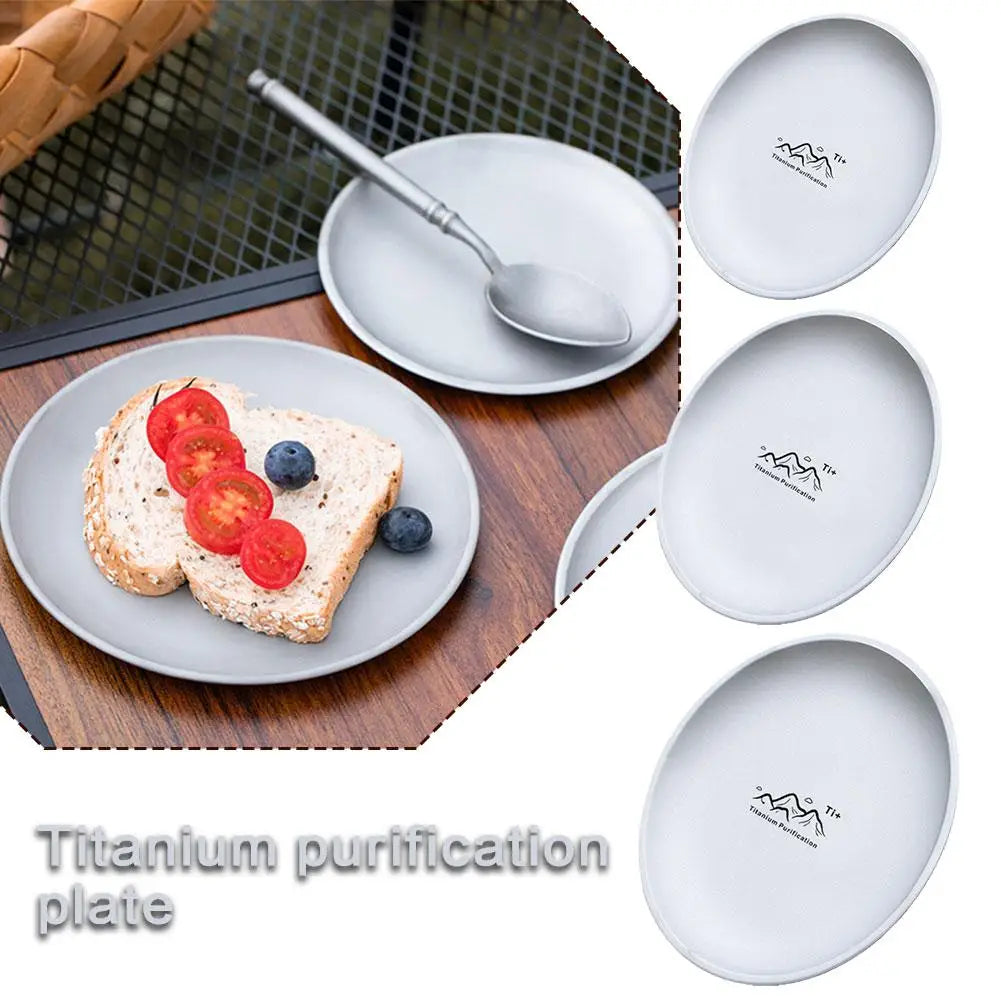 Titanium Camping Plate Multi-Purpose Creative Camping Plate For Barbecue Home Titanium Dinnerware Round Frosted Picnic Gear Quake