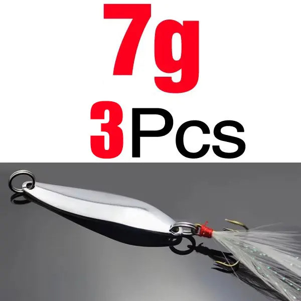 Topranc 5g 7g 10g 13g 18g 21g Metal Spinner Spoon Fishing Lure Hard Baits Sequins Noise Paillette with Feather Treble Hook Quake 7g