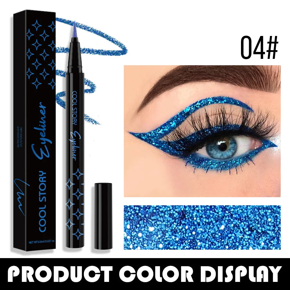 Glitter Pearlescent Eyeliner Pen,Metallic Silkworm Eyeshadow Pen,Eye Brightening,Quick-Drying,Long-lasting and Waterproof Makeup Quake 04