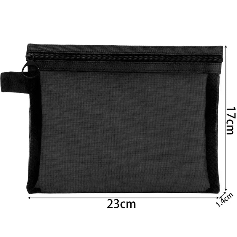 12/1PCS Black Mesh Cosmetic Bag Large Capacity Transparent Makeup Bag Portable Travel Toiletry Organizer Lipstick Storage Pouch Quake L 12PCS