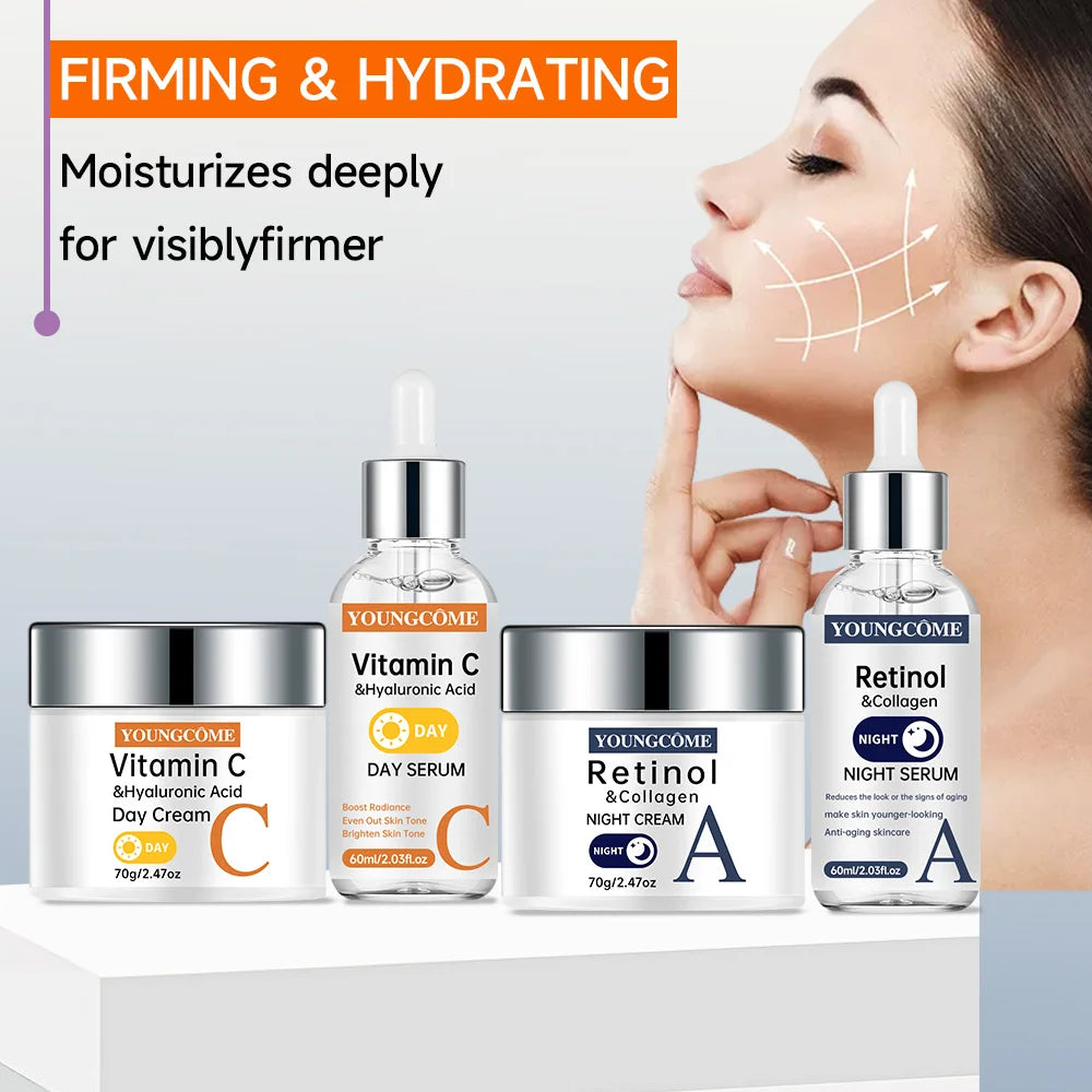 Vitamin C Facial Toner Cream Set Smooth Face Cream Moisturizing Day Cream Shrink Pores Skin Care Products Quake