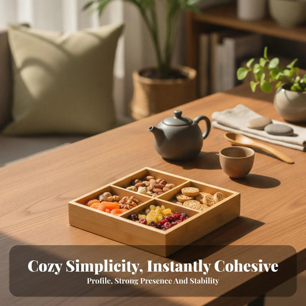 Bamboo Rectangular Serving Tray with Compartments for Candy Nuts and Dried Fruits Versatile Table Decor Tray Quake