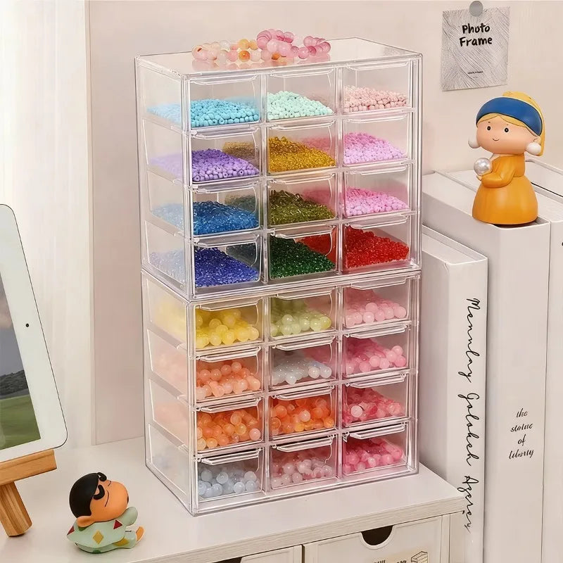 Desktop Jewelry Beads Storage Box Handmade DIY Materials Organizer Transparent Plastic Divided Drawer Bead Sorting Case Quake