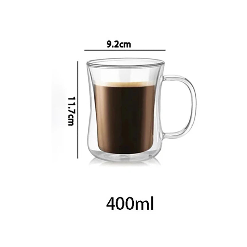 YWDL Double-Wall Glass Cup Set Clear Coffee Mug with Handle for Hot Cold Beverages Milk Juice 180/250/350ml Drinkware Quake 350ml 180-350ml