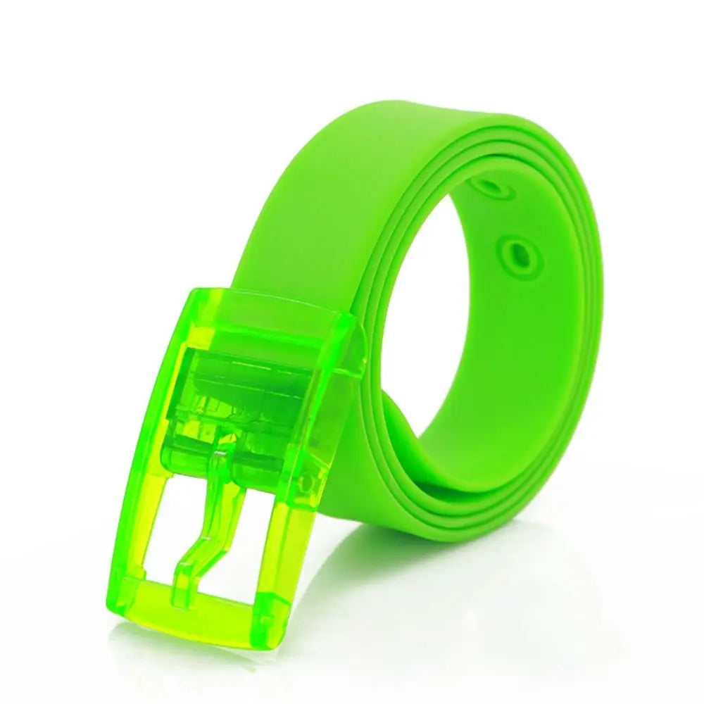 Fashion Luxury Brand Design Silicone Belt Couple Casual Square Pin Buckle Belt Metal Free Waistbands Quake green