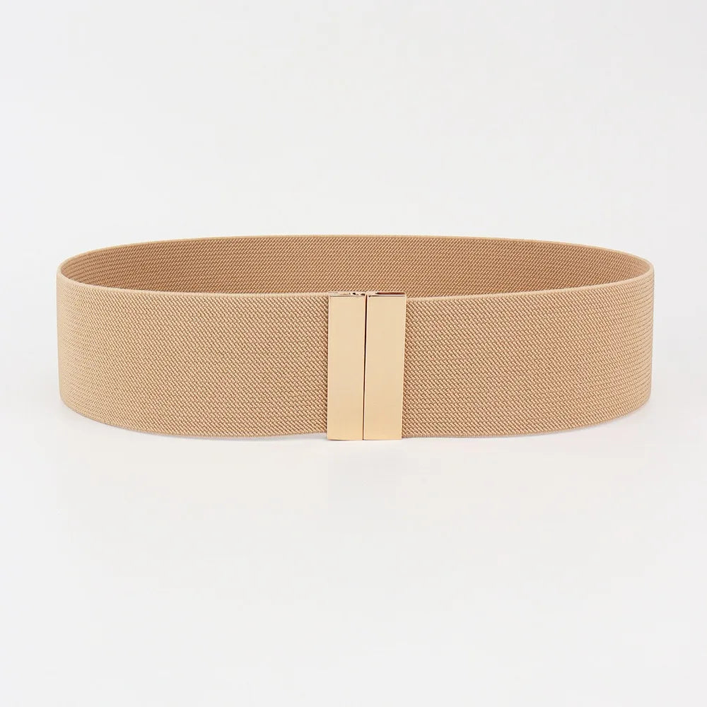 New Wide Elastic Belt Solid Color Metal Buckle Stretch Cinch Waistband Waistband Corset Belt Down Coat Quake Khaki