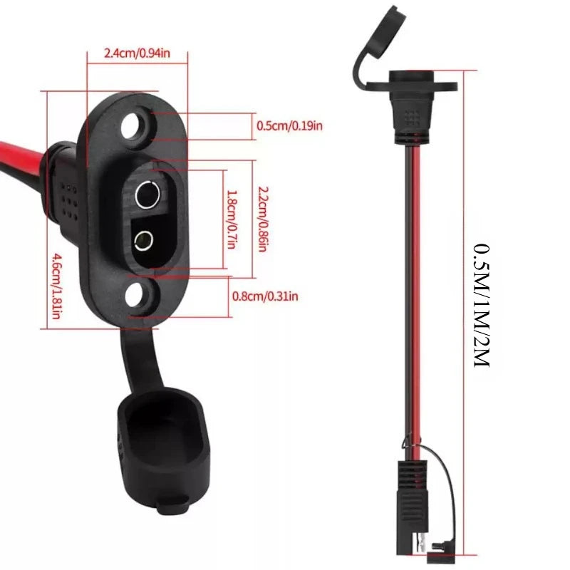 2 Types Optional Weatherproof 12AWG Sidewall Port Socket, Panel‑mount SAE Connector Cable for Solar Generator Motorcycle Battery Quake