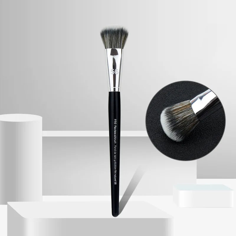 PRO Black Foundation Airbrushed Makeup Brush #56 - Domed Medium-Sized Soft Synthetic Liquid Cream Cosmetics Beauty Tools Quake