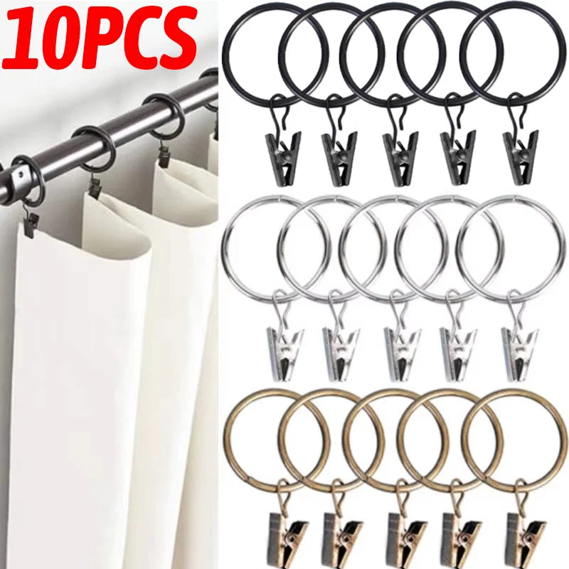 10PCS Curtain Rings Clips Metal Decorative Rustproof Drapery Window Curtain Hanging Ring Hook Hanging Clothes Cap Clip 25/32mm Quake