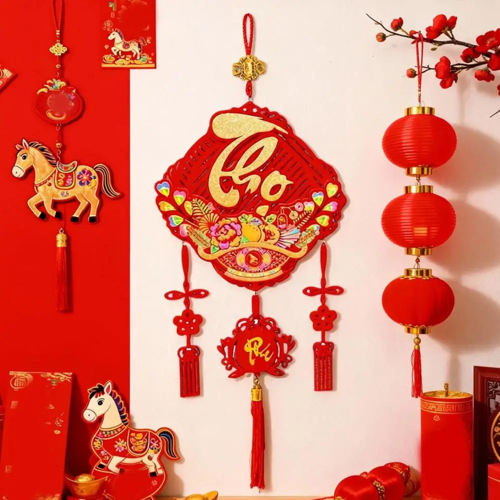 Vietnamese Spring Festival Festive Red Hanging Ornament Horse Year Symbol Tassel Traditional Wall Hanging Tet 2026 Celebration Quake