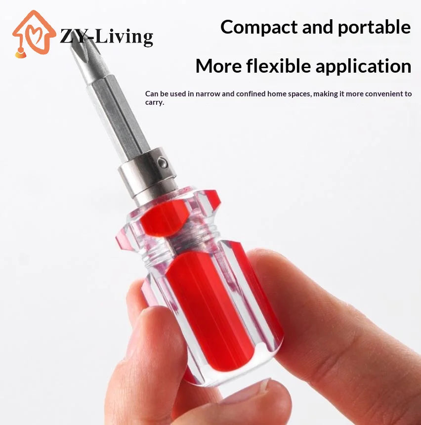 2Pcs Screwdriver Transparent Head Mini Small Portable Radish Head Handle With Flat Head Slotted Cross Repair Hand Tool Quake