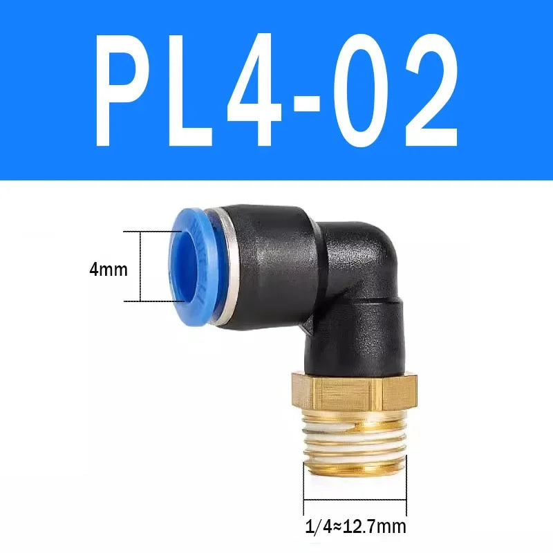 2Pcs PL Pneumatic Quick Connector Threaded Elbow PL6-01/8-02/8-04/10-02/12-03 Hose Air Fitting Quake PL4-02 2pcs BLUE