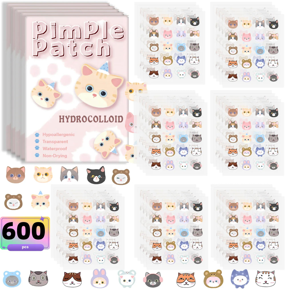 600pcs Cartoon acne patch, cute cat-shaped facial concealer acne patch, safe, non-toxic, Quake 600pcs