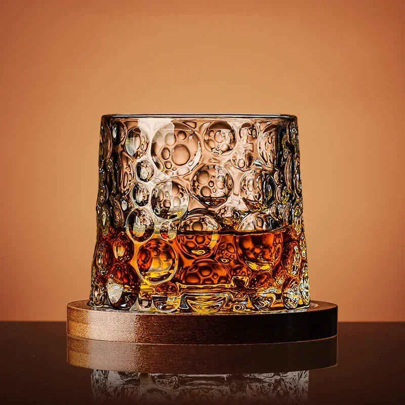 Crystal Drum with Base Whiskey Spin Wine Brandy Glass Bar Home Beverage Cup Quake