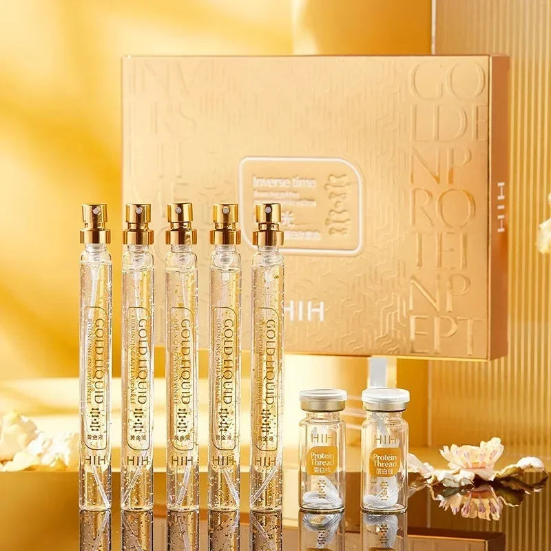 Soluble Face Lifting Threads Collagen Facial Essence Protein Peptide Gold Silk Wire Face Serum for Anti-Aging Firming Skin Quake Essence and line