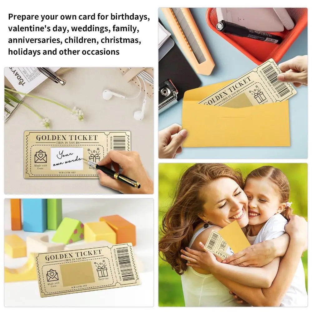Scratch Off Ticket Golden Ticket Scratch-off Card Raffle Gift with Envelope Scratch-off Card Surprise Party Favor Concert Ticket Quake