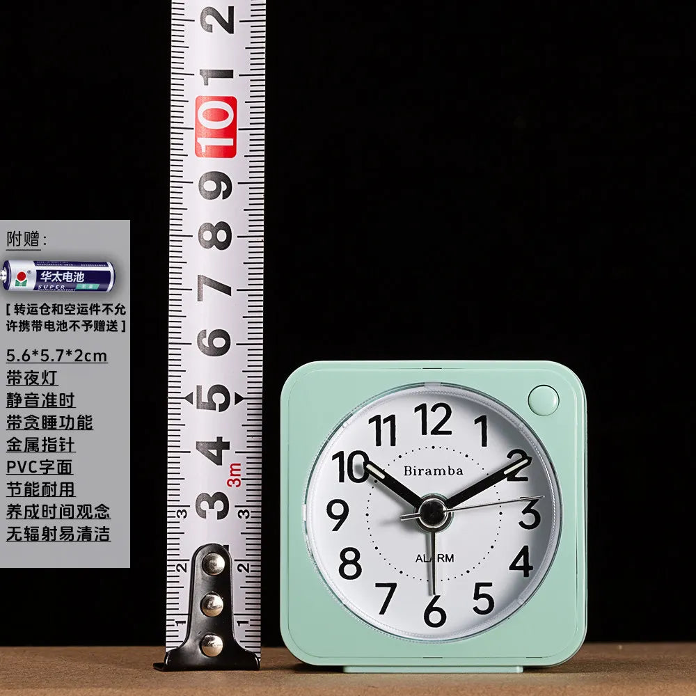 Japanese silent sweep second alarm clock creative bedside fashion with night light postgraduate entrance exam mini alarm clock Quake green