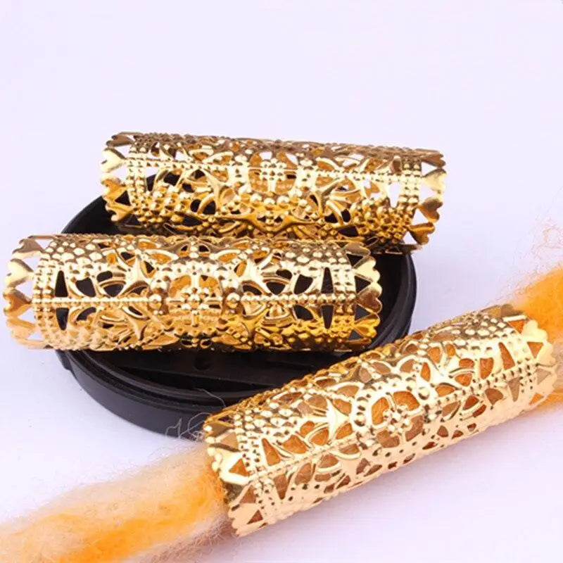 5Pcs Gold Hair Dread Braids Dreadlock Beads Adjustable Cuff Clip Round Vintage Hair Ring Fashion Styling Accessories Tools Quake
