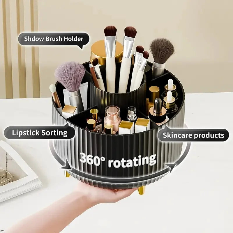 360° Rotating Desktop Makeup Organizer Box 5-Slot Storage Cosmetic Holder for Brushes Lipstick Eyebrow Pencil Bedroom Essential Quake