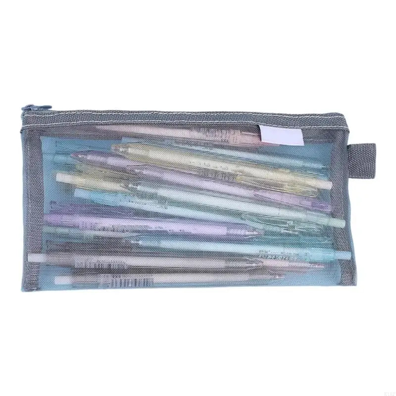 See Through Pencil Case with Top Closure, Writing Tool Storage Bag for School Review and Desk Use, About 21 x 12 K1KF Quake for grey CN