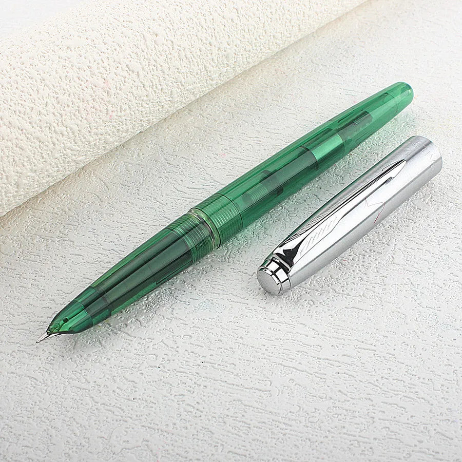 Luxury High Quality 0.38MM Fountain Pen Classic Write Retro Plastic Transparent Finance Nib Pen Stationery Office Supplies Quake