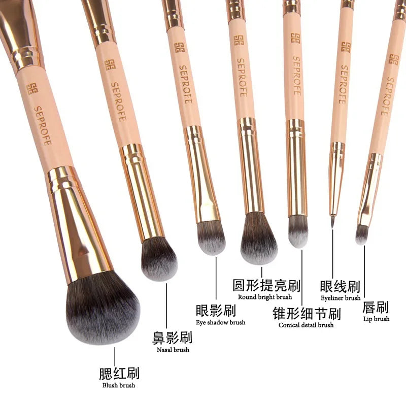 7Pcs/Lot Makeup Brush Tube Double Head Eyeliner Eye Shadow Foundation Brushes With Zipper Bag Quake